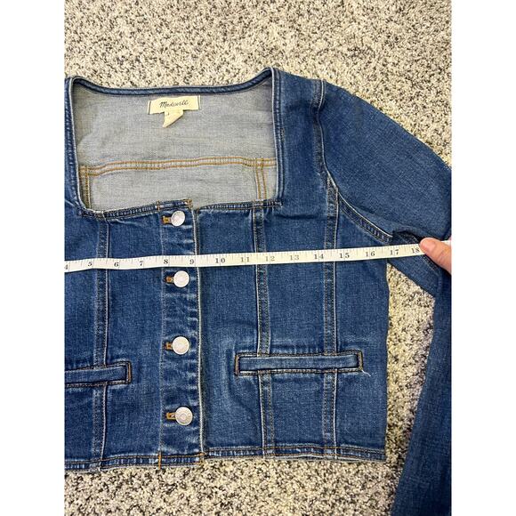 Madewell Denim Square Neck Crop Top, Dark Wash Women’s Small, Button Up Western - Picture 10 of 14